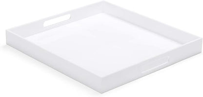 White Modern Acrylic Ottoman Tray with Cutout Handles 20x20 Inch Over-Sized Serving Tray Organizer Rubber Boot Tray Decorative for Living Room Bedroom,Bathroom and Entryway Kitchen