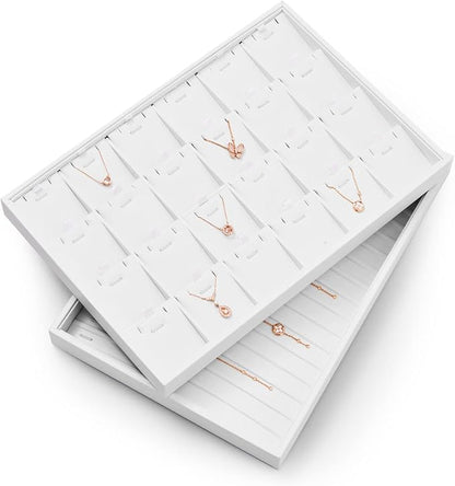White PU Leather Jewelry Display Tray 24 Grids Pendant Earrings Necklace Organizer Display Showcase Jewelry Storage Tray