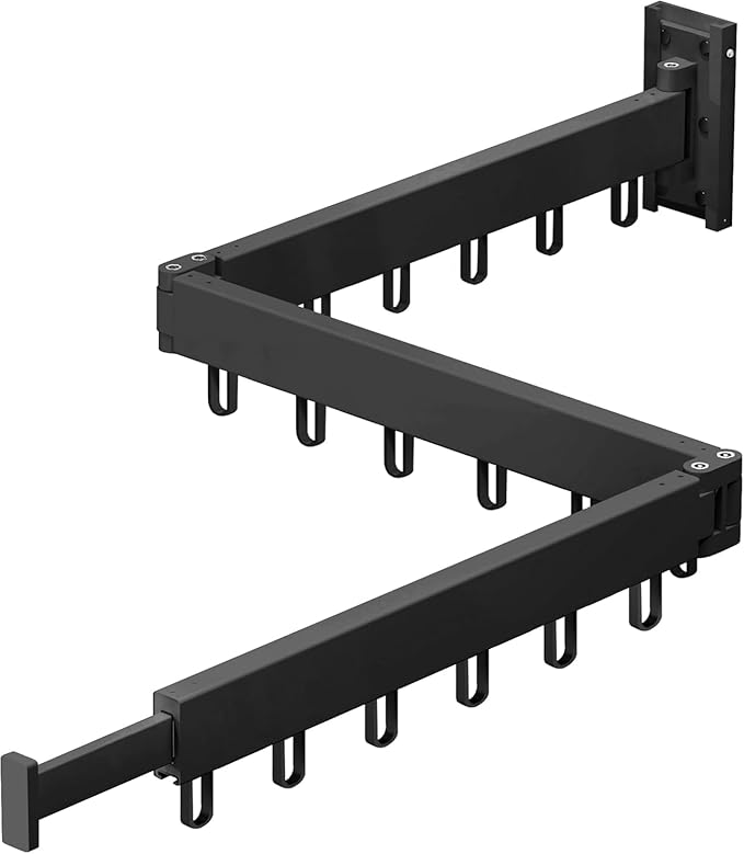 Clothes Drying Rack - Comes with Portable Travel Clothes Hanger 2X -Wall Mounted Drying Rack - Space Saving - Easy to Install - Clothes Hanging - Retractable - (Tri-Fold) (Dark Gray)