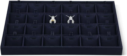 Dansmiy Linen Stackable Necklace Storage Tray, 24 Grid Pendant Display Tray, Jewellery Shop Counter Showcase Table Top Organizers, Makeup Table Drawer Insert Jewelry Tray