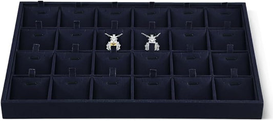 Dansmiy Linen Stackable Necklace Storage Tray, 24 Grid Pendant Display Tray, Jewellery Shop Counter Showcase Table Top Organizers, Makeup Table Drawer Insert Jewelry Tray