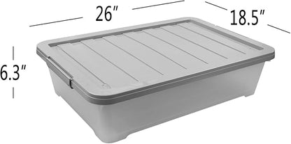 Teyyvn 3-Pack Clear Plastic Under Bed Storage Boxes, 40 Quart Under Bed Latching Box with Wheels