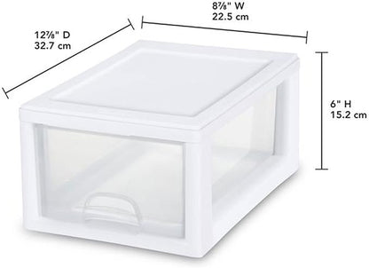 Sterilite 18-Pack 6 Quart Stacking Drawer, Clear Storage Closet Organizer, White Frame - Stackable Modular Plastic Drawers for Clothes, Accessories, Craft Supplies, Shoes or Linens