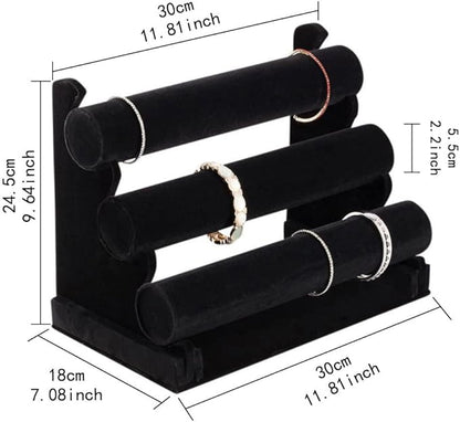 Wudygirl Bracelet Holder Velvet 3 Tier Jewelry Display Stand Storage Watch Bangle Necklace Organizer Showcase(3 Tier)