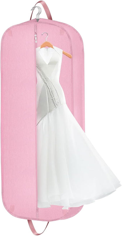 60 Inch Heavy Duty Tear Resistance Wedding Dress Bag for Wedding Travel, Waterproof Dress Cover for Closet Wardrobe. Garment Bag for Gowns, Tuxedos, Dress, Long Coats. Pink, 60 Inch.