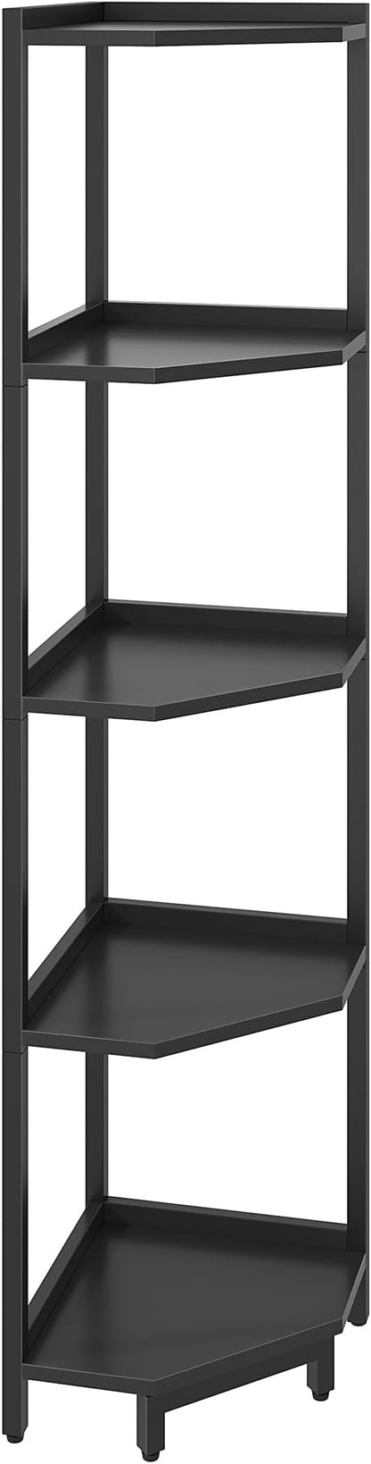 Corner Shelf Stand, Corner Bookshelf, Storage Standing Shelf Unit with Metal Frame, Plant Stand, Corner Bookcase for Living Room, Home Office, Bedroom, 5-Tier Black CS05906B