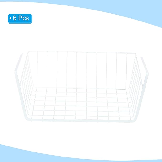 PATIKIL Under Shelf Basket, 6 Pack Small Sliding Under Cabinet Shelf Hanging Metal Storage Rack Organizer Space Saving for Kitchen Pantry Bookshelf 13"L x 10.2"W x 4.7"H, White