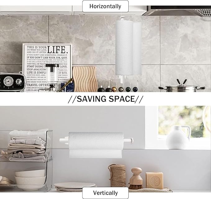 Paper Towel Holders Self-Adhesive or Drilling for Kitchen, Brushed Nickel Wall Mounted Both Available in Adhesive and Screws Stainless Steel Roll Dispenser Under Cabinet-Silver
