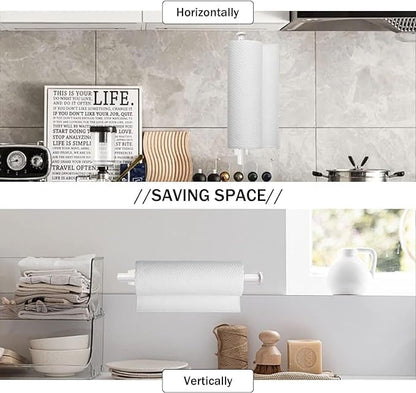 Paper Towel Holders Self-Adhesive or Drilling for Kitchen, Brushed Nickel Wall Mounted Both Available in Adhesive and Screws Stainless Steel Roll Dispenser Under Cabinet-Silver