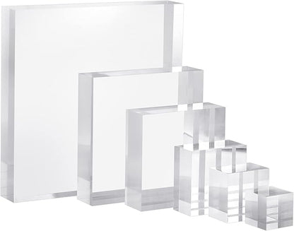 CiaoHER 2in Thickness Solid Acrylic Cube Display Block Clear Polished Pedestal Stand Riser Solid Base 2" x 2" x 8", 1 Pack