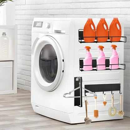 4 PCS Magnetic Shelves for Washing Machine Magnetic Washing Machine Shelf Magnetic Laundry Organizer Magnetic Hanger Holder for Laundry Room（Black）