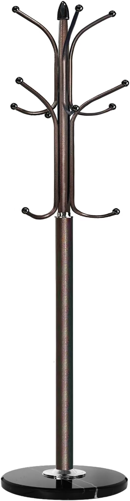 Kertnic Metal Coat Rack Stand with Natural Marble Base, Free Standing Hall Tree with 12 Hooks for Hanging Scarf, Bag, Jacket, Home Entry-way Hat Hanger Organizer (Bronze)