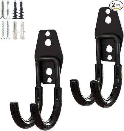 2 Pack Garage Storage Utility Hooks，Garage Garden Tool Organizer，Steel Wall Mount Hooks, Garden Small U Hooks (Type O-Black)