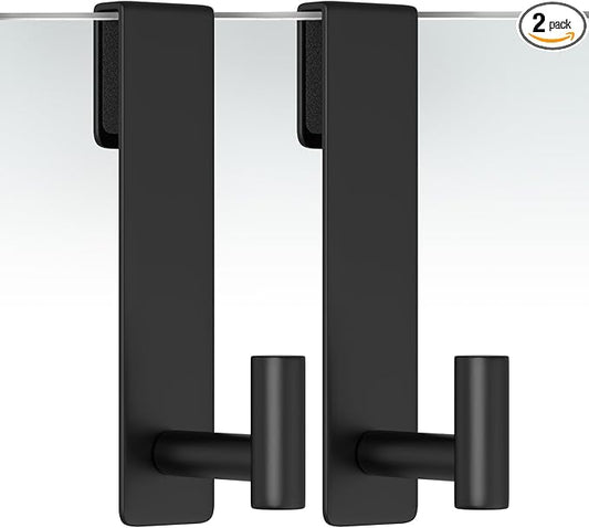 WUIVIUT T-Shape Heavy-Duty Stainless Steel Over The Glass Door Hooks - Frameless Glass Door Hooks for Bathroom Shower Towel Holder 19 cm Hook for Robe,Towels,Shower(T Shape 2 Pack, Fits 3/8'' Thick)