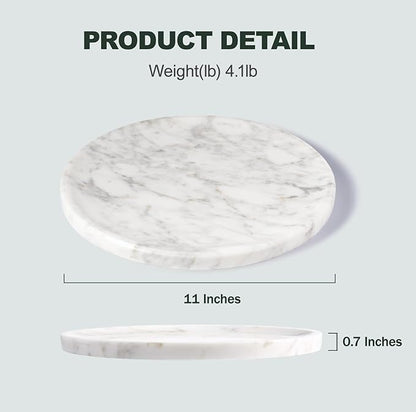 Natural Marble Decorative Tray for Bathroom Bedroom Kitchen Dresser, 11” Round Vanity Trays for Jewelry, Perfume, Cosmetic, Candle, Countertop Storage Organizer for Home Decor White, Arabescato