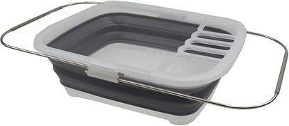SAMMART 8L (2.11Gallons) Expandable Collapsible Plastic Dish Drainer - Foldable Drying Rack - Portable Dinnerware Organizer - Space Saving Storage Tray for Kitchen, Camping (Transparent/Grey, 1)