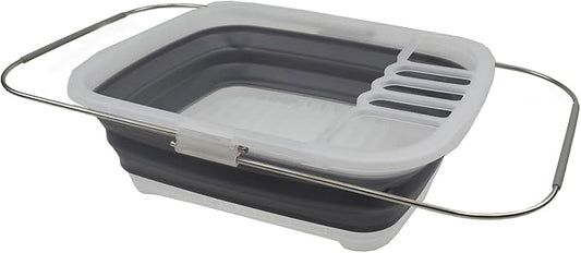 SAMMART 8L (2.11Gallons) Expandable Collapsible Plastic Dish Drainer - Foldable Drying Rack - Portable Dinnerware Organizer - Space Saving Storage Tray for Kitchen, Camping (Transparent/Grey, 1)
