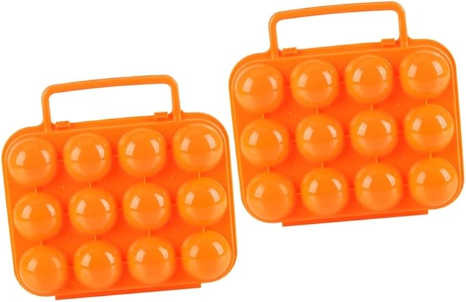 GLEAVI 2pcs Portable Folding Handle Carrier Holder for Eggs Storage Box for Kitchen and Outdoor Use Orange for Camping and Picnics