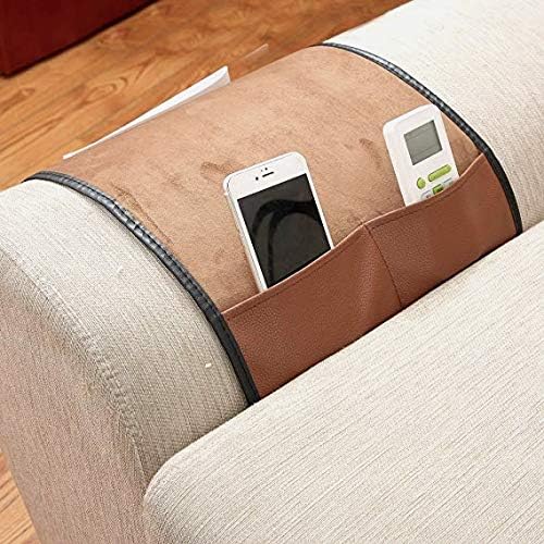 IPENNY No-slip Leather Sofa Couch Remote Control Holder Chair Armrest Caddy Pocket Organizer Storage Bag for Cellphone Tablet Notepad Book Magazines DVD Eyewears Drinker Snacks Holder Pouch