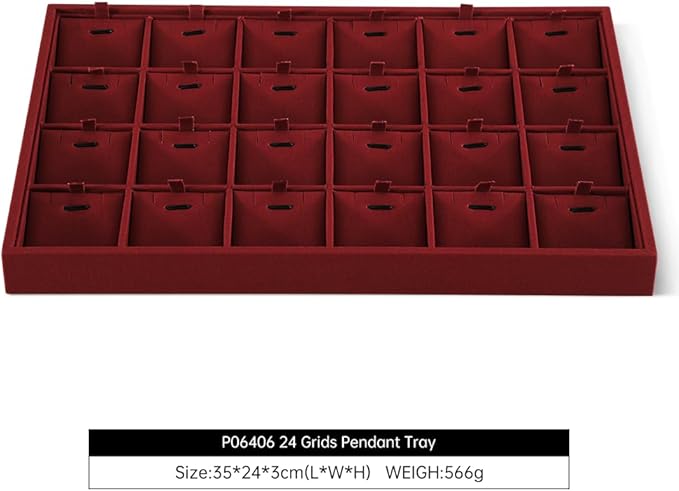 Dansmiy Linen Stackable Necklace Storage Tray, 24 Grid Pendant Display Tray, Jewellery Shop Counter Showcase Table Top Organizers, Makeup Table Drawer Insert Jewelry Tray