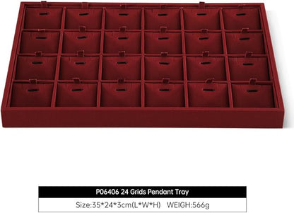 Dansmiy Linen Stackable Necklace Storage Tray, 24 Grid Pendant Display Tray, Jewellery Shop Counter Showcase Table Top Organizers, Makeup Table Drawer Insert Jewelry Tray