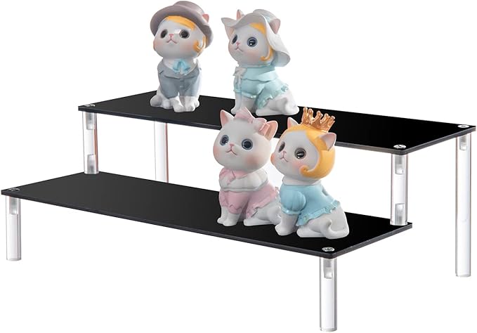 BYCY 2 Pack 2-Tier Black Acrylic Display Stand Display Shelf for Dessert Jewels Figurines, Cupcake Stand - 2 Pack ( 12" * 6.9" * 4.25" )