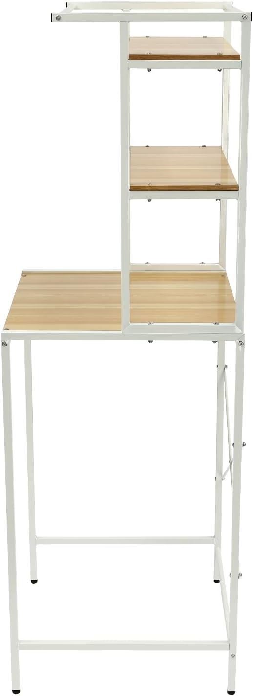 Over The Washer and Dryer Storage Shelf, 3-Tier Bathroom Room Shelf Storage Utility Rack Over The Toilet Washer Dryer Heavy Duty Laundry Room Organizer Bathroom Space Saving Organizer (White+ Log)