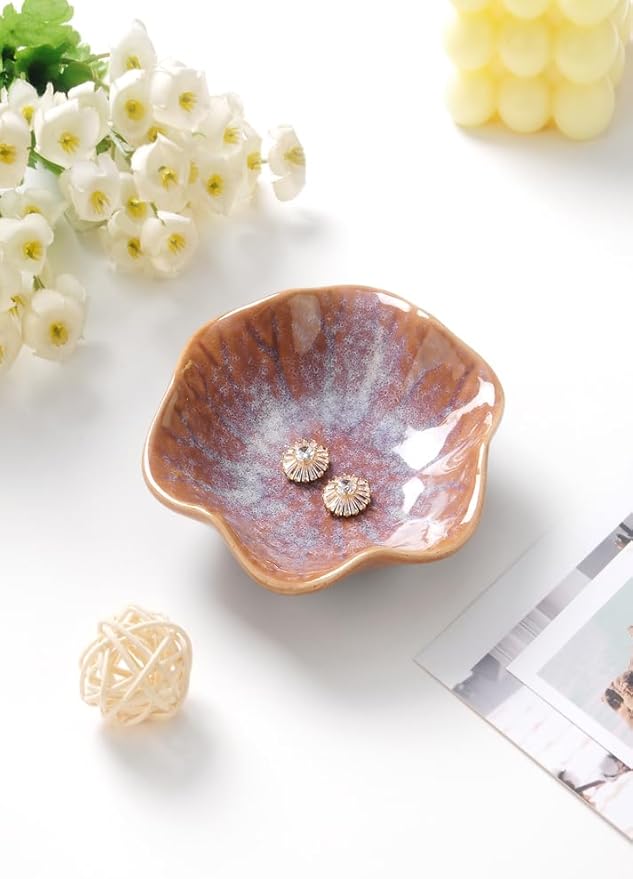 JAMEND CLXP Lotus Leaf Shape Ring Holder Dish, Small Key Bowl, Ceramic Trinket Tray Jewelry Dish Organizing Necklace Earrings for Mom Friend Sister. All Jewelries Are NOT Included. Purple.