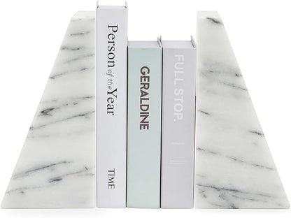 Fox Run Triangular 100% Natural Polished White Marble Bookends 4 x 3 x 6 inches