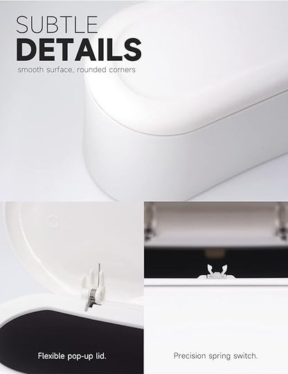 Mini Trash Can with Lid Removable Small Garbage Can, Tiny Plastic Trash Bin, Pop Up Countertop Wastebasket, Counter Garbage Lint Bin for Bathroom,Office,Kitchen,Desk(White)