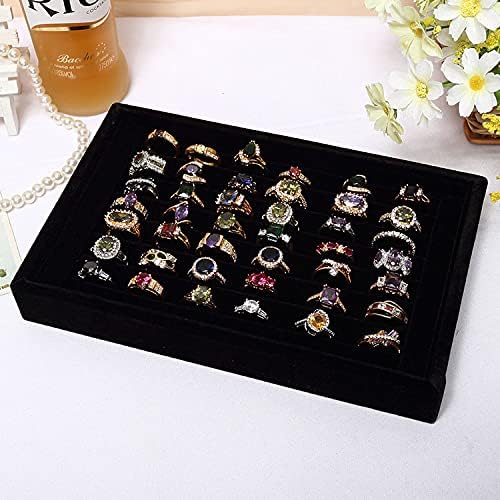 Stratalife Jewelry Organizer, 7 Slots Ring Organizer Display Tray Black Velvet Jewelry Storage for Women and Men