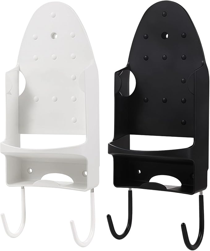 Wall Mount for Ironing Board, Hooks and Shelf, Heavy Duty Pbt Plastic, Holds 55 Lbs 1.85 Oz (25 Kg), Easy Installation, Fits Smart/Regular Irons