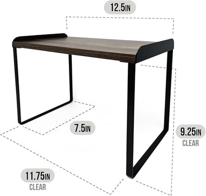 Mitus Shelf Organizer and Storage, Tiered Wood Cabinet Rack for The Kitchen Counter, Bathroom Counter, Pantry Cupboard, Office Desk Bookshelf, 12" Wide Walnut Brown and Black (Large)
