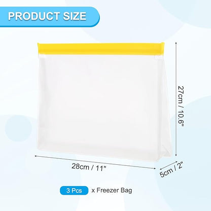 PATIKIL 11"x2"x10.6" Reusable Freezer Bag, 3 Pcs Leakproof Zip Food Storage Stand Up Bags Fridge Snack Vegetable Fruit Ice Container for Long-Lasting Freshness, Yellow
