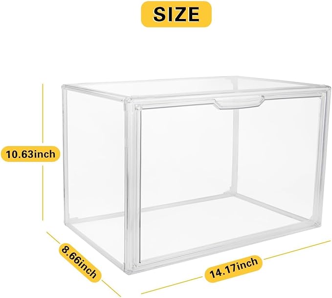 GUDEMAY Clear Stackable Plastic Storage Bins with Magnetic Lid, Dustproof Book & Cosmetic Display Cases, Large Figures Collectibles Showcase, Shoe Box, Protection Organizer (L, Count, 1)