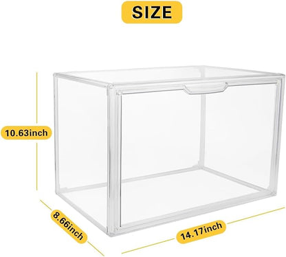 GUDEMAY Clear Stackable Plastic Storage Bins with Magnetic Lid, Dustproof Book & Cosmetic Display Cases, Large Figures Collectibles Showcase, Shoe Box, Protection Organizer (L, Count, 1)