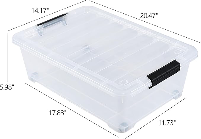 Hommp 20 Quart Under Bed Plastic Storage Bins, 4-Pack Clear Under Bed Storage Box with Wheels