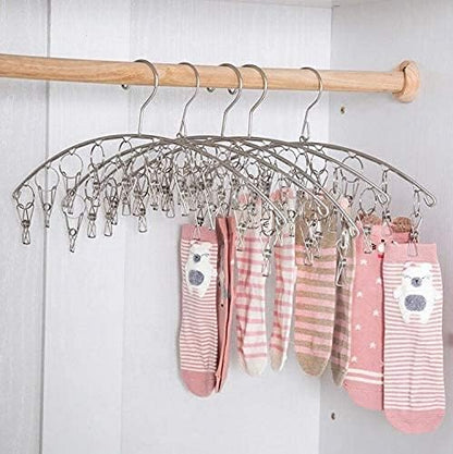 6 Pack Laundry Drying Hanger Rack, Stainless Steel Sock Underwear Peg Hanger with 10 Pegs Windproof Hokk
