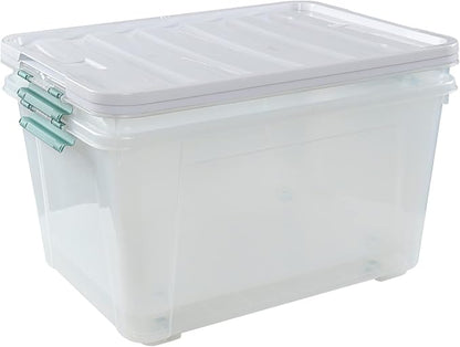 Gloreen Large Organizing Bin with Wheel, 4 Packs, 85 Quart Plastic Lidded Storage Box