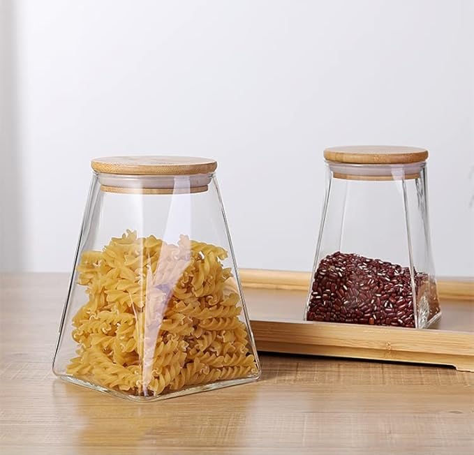 Glass Jars with Bamboo Lids, Candy Jar with Lid, Coffee jar for Counter, Cookie Jar with Airtight Lids, Clear Glass Jar for Candy, Tea, Coffee Bean, Sugar, Spices, Apothecary etc (19oz/550ml)