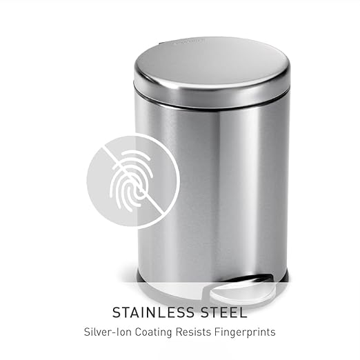simplehuman 4.5 Liter / 1.2 Gallon Round Bathroom Step Trash Can, Brushed Stainless Steel