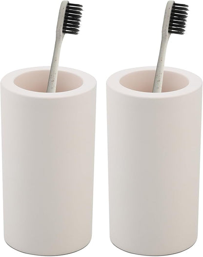 Coengwui 2Pcs Diatomite Toothbrush Holder for Bathroom Sink, Countertop Organizer, Quick Dry Stand Cup for Toothpaste, Razors, Makeup Brushes - Water-Absorbent & Quick-Drying (Beige, Height 4.3")