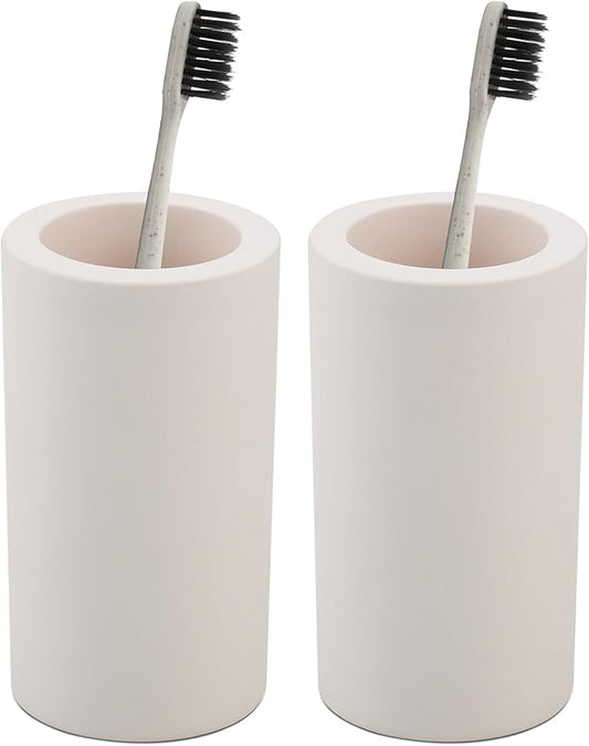 Coengwui 2Pcs Diatomite Toothbrush Holder for Bathroom Sink, Countertop Organizer, Quick Dry Stand Cup for Toothpaste, Razors, Makeup Brushes - Water-Absorbent & Quick-Drying (Beige, Height 4.3")