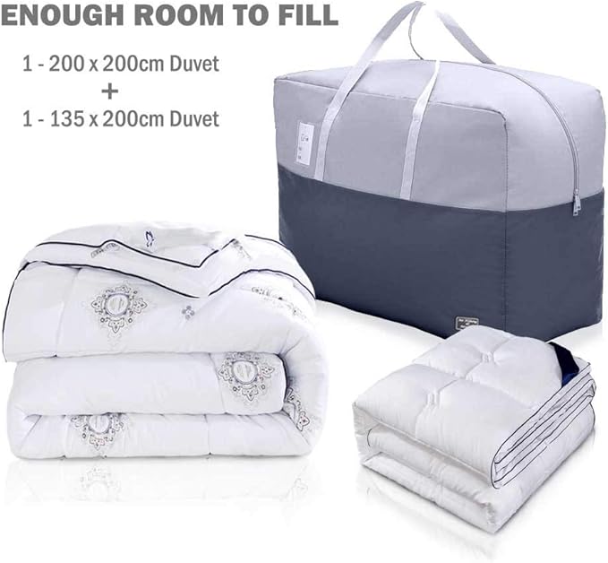 75L Large Zipper Comforter Storage Bag, Folding Blanket Storage Bag with Reinforced Handle, Under-Bed Storage for Bedding, Clothes, Pillows, Grey