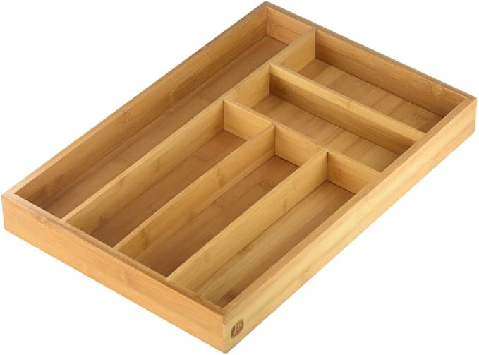 YBM Home Bamboo Cutlery Tray Flatware Silverware Drawer Organizer with 6 Compartments - 341