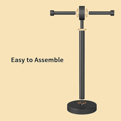 YUMORE Toilet Paper Holder Stand, Floor Freestanding Double Roll Black Tissue Paper Stand for Modern Bathroom, Weighted Round Base Stainless Steel Toilet Roll Holder,Extra Capacity