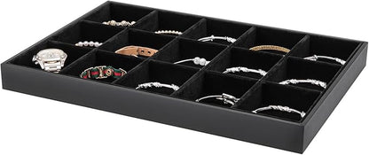 Polmart Stackable 15-Grid Jewelry Organizer/Storage/Display Trays, Black Velvet (2-Pack)