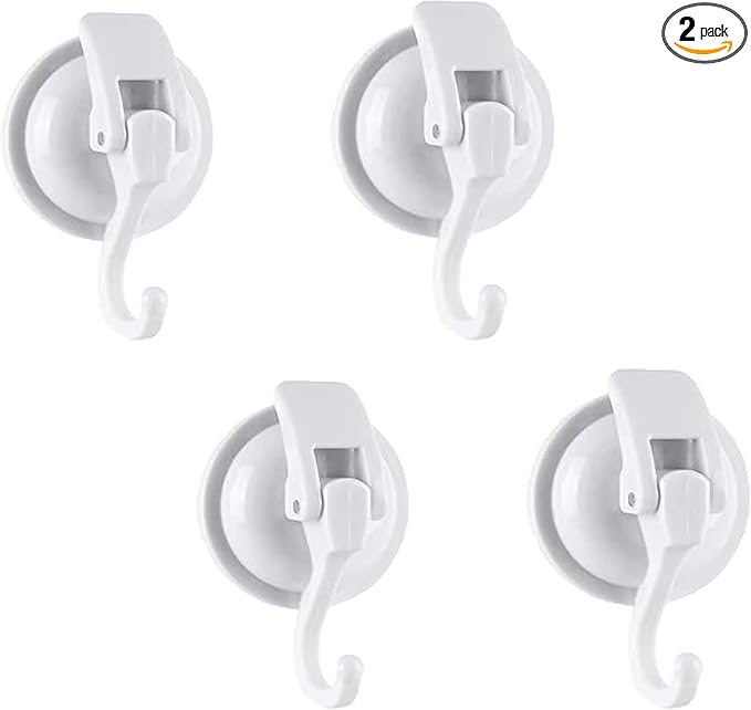 YSSILADI Extra Duty Suction Cup Hooks - Glass & Bathroom Robe Hooks, White (4 Pack)
