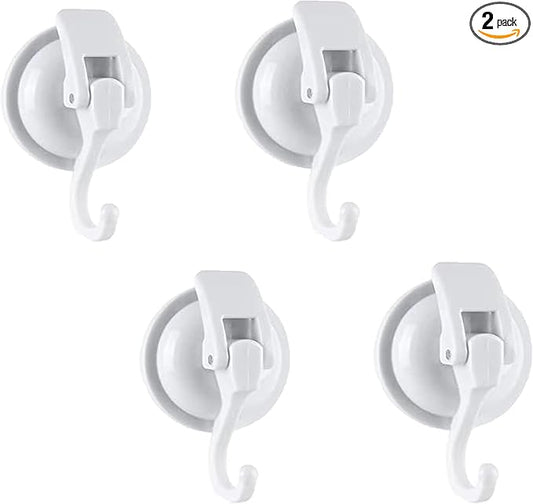 YSSILADI Extra Duty Suction Cup Hooks - Glass & Bathroom Robe Hooks, White (4 Pack)