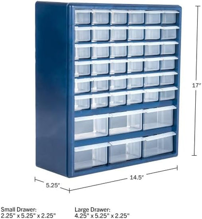Plastic Storage Drawers – 42 Compartment Organizer – Desktop or Wall Mount Container for Hardware, Parts, Crafts, Beads, or Tools by Stalwart, 10 Targets